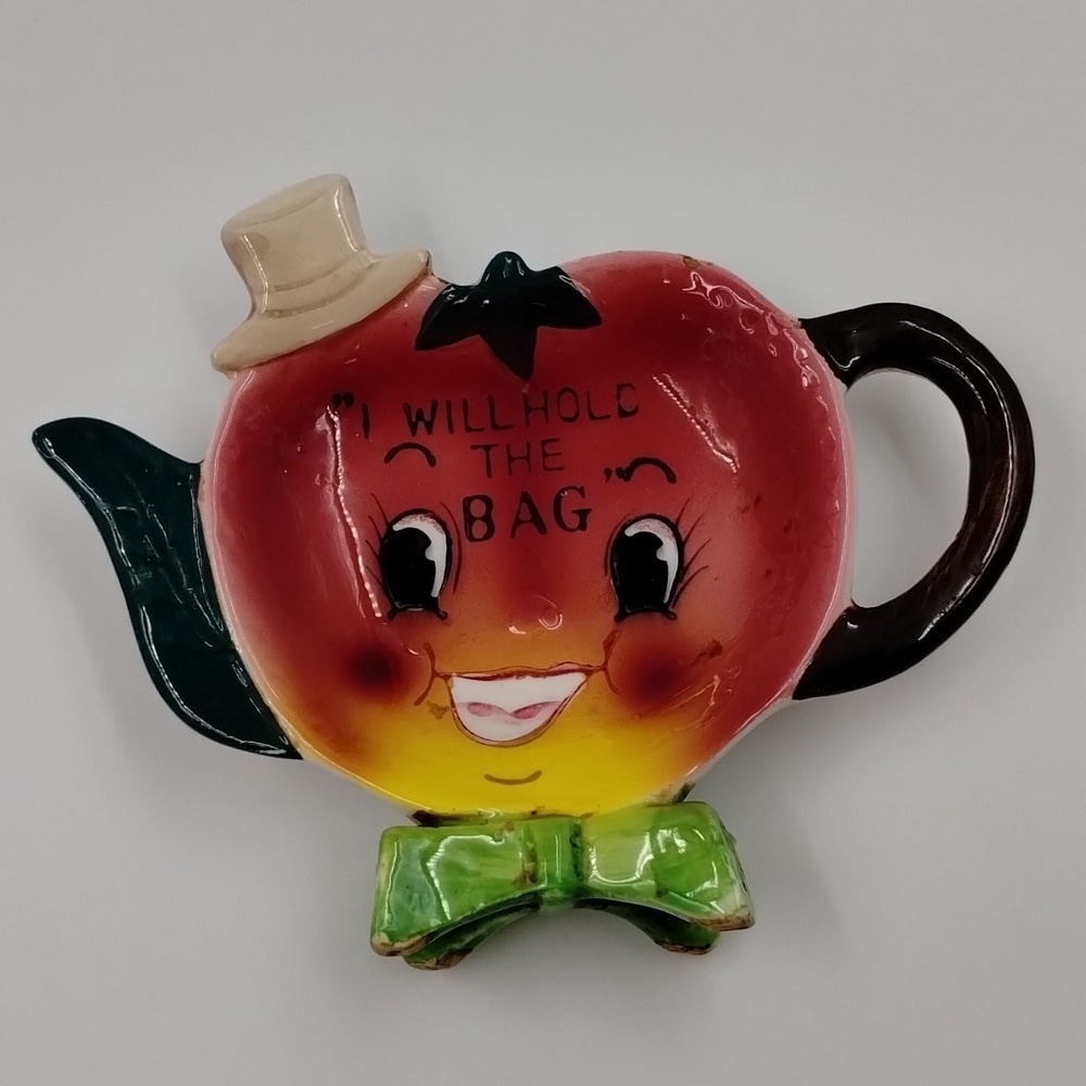 Anthropomorphic Tea bag Holder  Top Hat Strawberry Ceramic